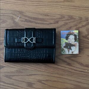 Brighton Black Croc-Embossed Clutch with Silver Accent